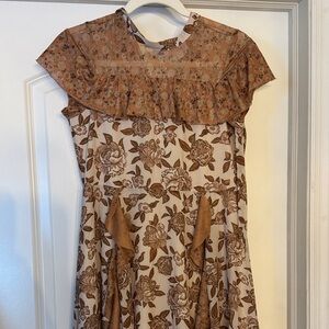 Joyfolie Brown Floral Dress with Ruffle Accent